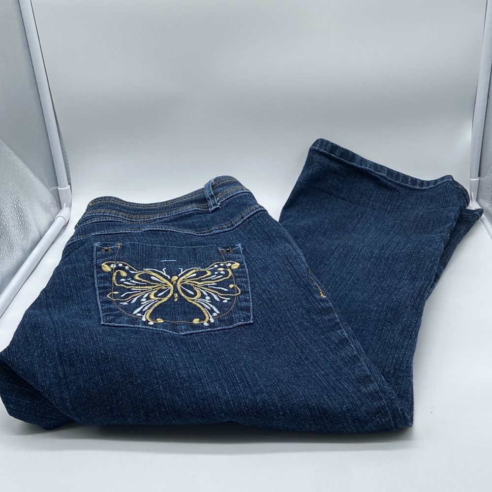 Hot Bottoms Capris Stretch Denim Butterfly Embroidery Size 16